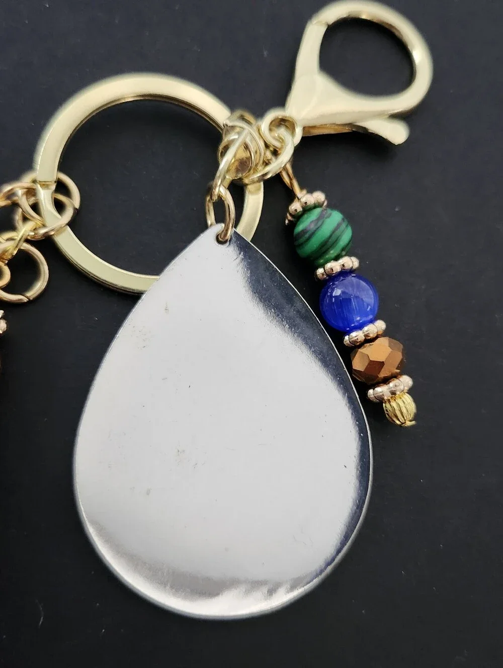 Peacock Purse Charm or Keychain Malachite Jasper Aventurine Handcrafted